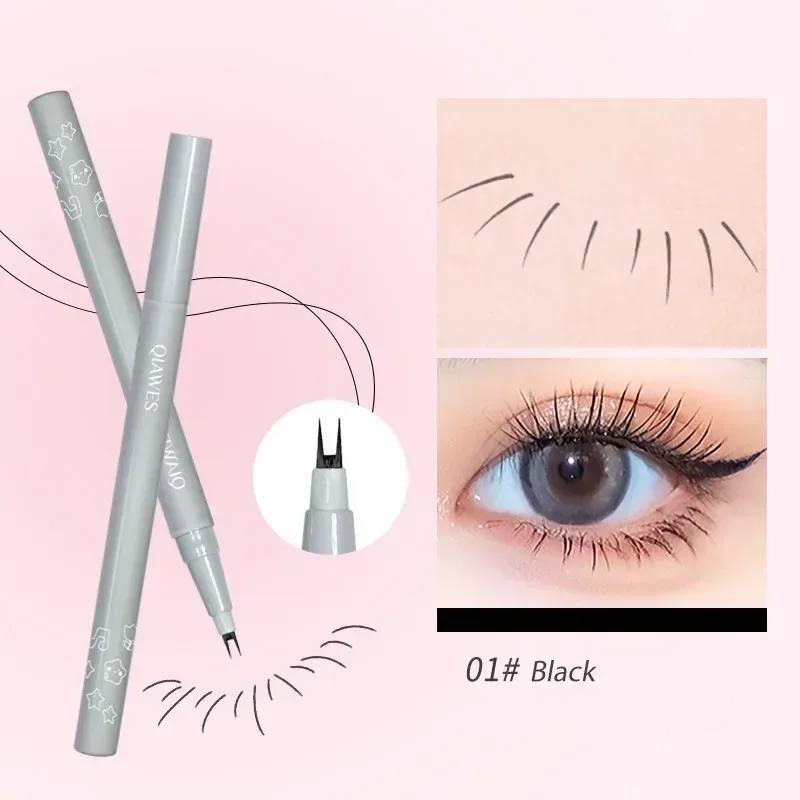 Eyeliner Cair Cakar Ganda Ultratipis 2 Ujung Garpu Tahan Air Pensil Eyeliner Bulu Mata Bawah Cepat Kering Riasan Mata Tahan Keringat