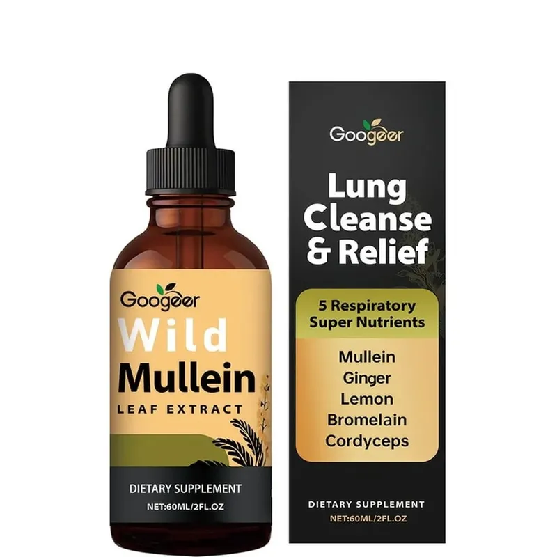 Googeer Wild Divizna listový extrakt Tekutá podpora dýchání Zázvor Citronová kůra Extrakt Bromelain a Cordyceps extrakt 60 ml