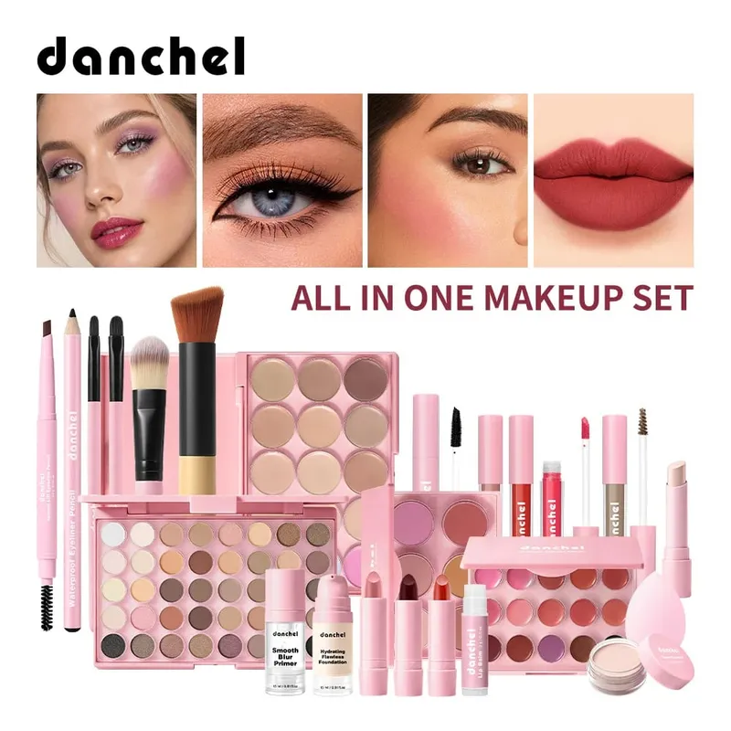 Set per il trucco tutto in uno che raccoglie tutti i cosmetici, compreso il trucco di base, correttore, contorno, fard in polvere, sopracciglio, occhi, labbra, trucco