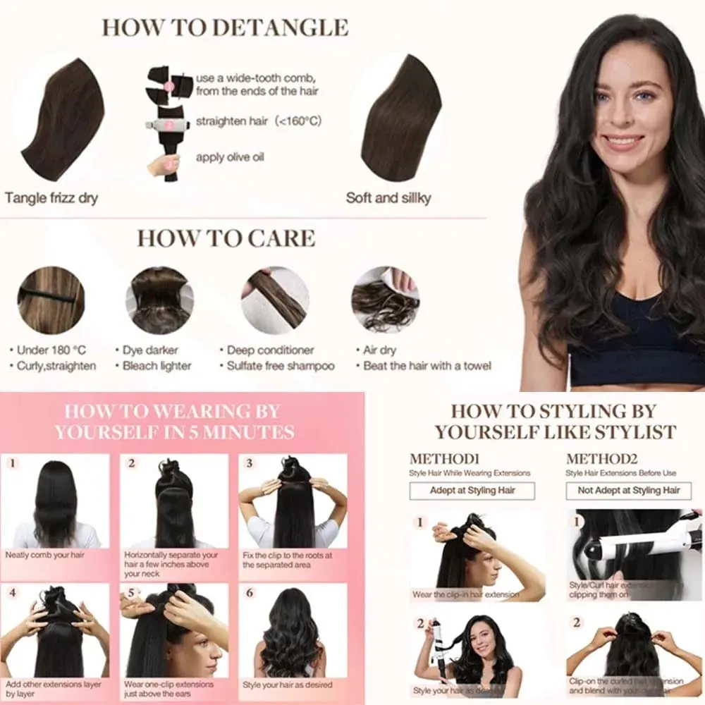 Clip in Body Wave Hair Extensions for Black Women Real Unprocessed Virgin Human Hair Clip in Extensions #1B/#2 Brown Color 120g — image 7