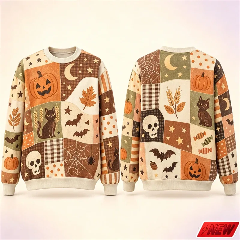 Sweat-shirt à manches longues pour hommes, motif d'épissure d'halloween, impression 3D, chat citrouille, sweat à capuche, séchage rapide, Costume de vacances, haut unisexe — image 11