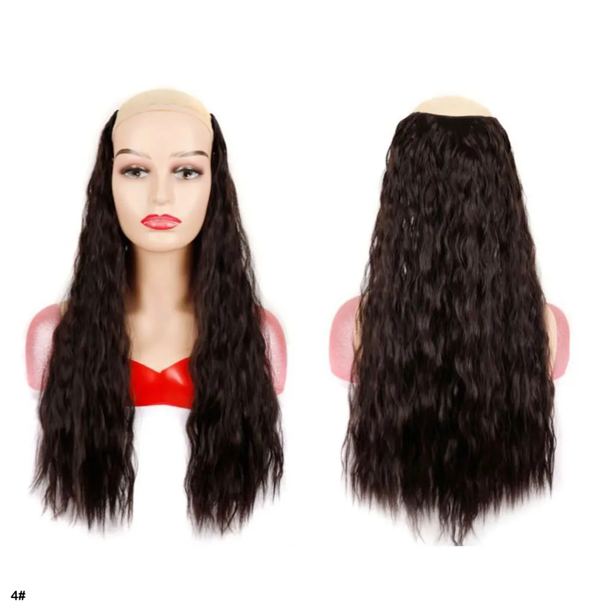 Extensions de cheveux synthétiques bouclés pince en une seule pièce 4Clips postiches longues vague profonde pour les femmes usage quotidien accessoire de cheveux de fête — image 19