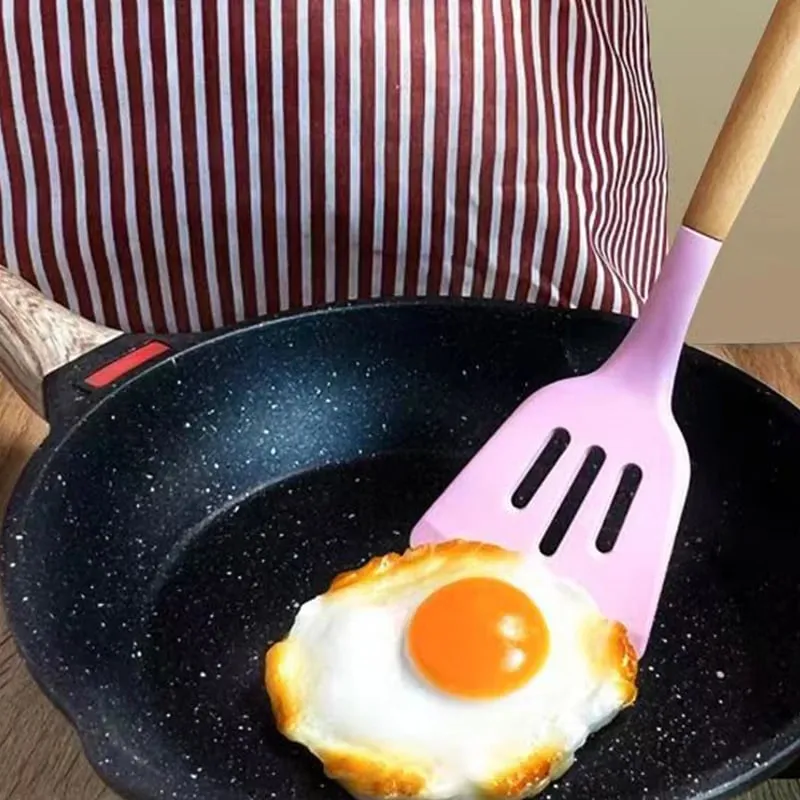 Alat Pemusing Silikon Spatula Telur Ikan Goreng Kuali Senduk Goreng Penyodok Berlubang Pemusing Alat Dapur Perkakas Memasak Dapur a — image 4