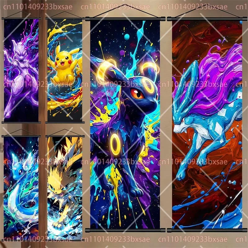 Peinture en rouleau HD de dessin animé Pokémon, Eevee, Pikachu, Suicune, Charizard, Mewtwo, décoration murale de fond, affiche, cadeau pour enfants — image 1