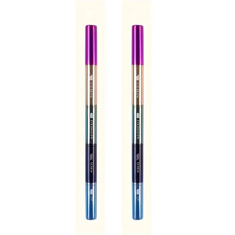 ชุดแปรงแต่งหน้าแบบพกพา 4-in-1 โลหะ Handle Eyebrow & Lip Brushes พร้อมขนตาและอายแชโดว์ Applicators Travel-Friendly