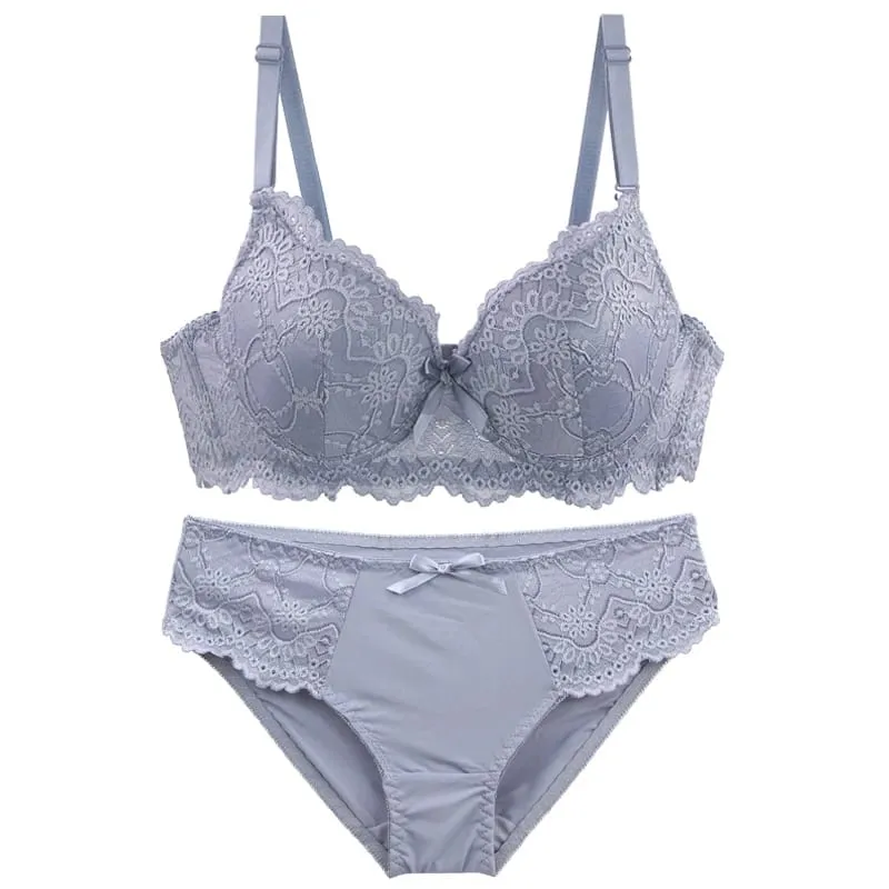 Set Bra Minimizer Renda DainaFang 3/4 Cawan Tekan Ke Atas Lingerie Sokongan Sisi Tali Boleh Tanggal 3 Cangkuk Seluar Dalam Wanita — image 2
