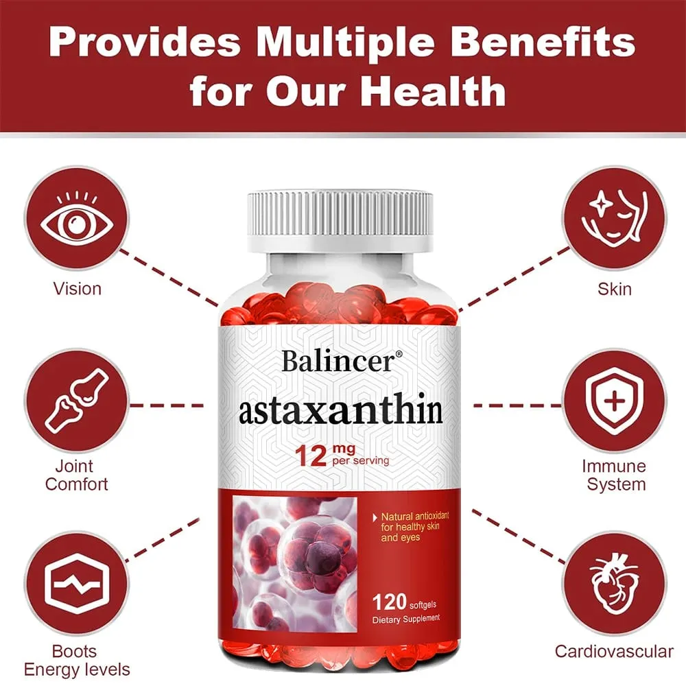 Astaxanthin 12mg - Supports Eye Health Joint Health Internal Circulation Skin Health Boosts Immunity Improves Digestion — image 4