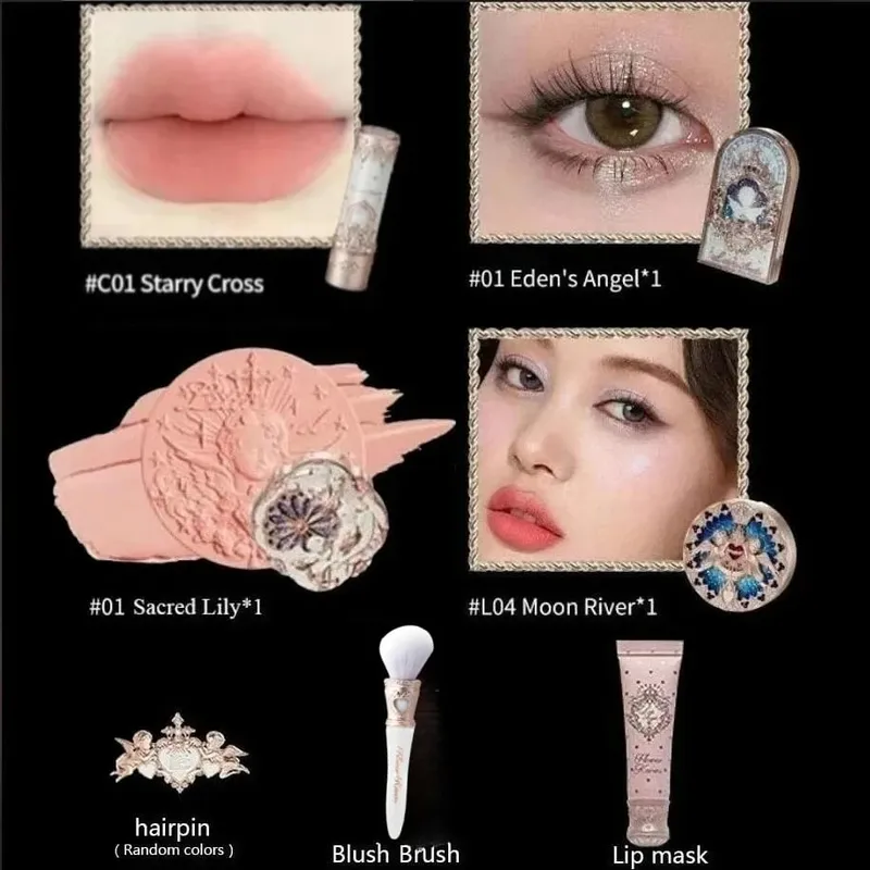 Flower Knows Little Angel Collection Coffret cadeau de maquillage Fard à paupières Crème Blush Rouge à lèvres mat Kit complet — image 14