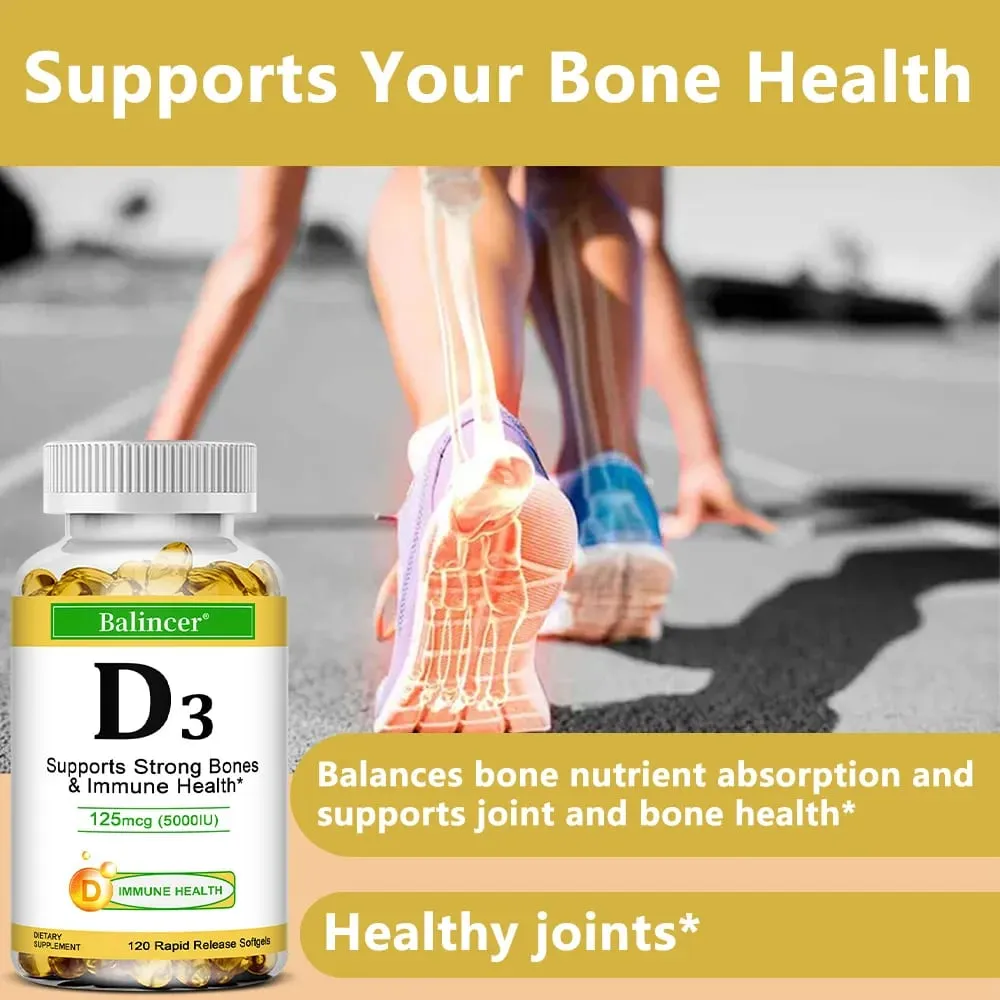 Balincer Vitamin D3 5000 IU (125 Mcg) ผลิตภัณฑ์เสริมอาหารสำหรับกระดูกฟันกล้ามเนื้อและภูมิคุ้มกันสุขภาพ 30/60/120 Softgels — image 3