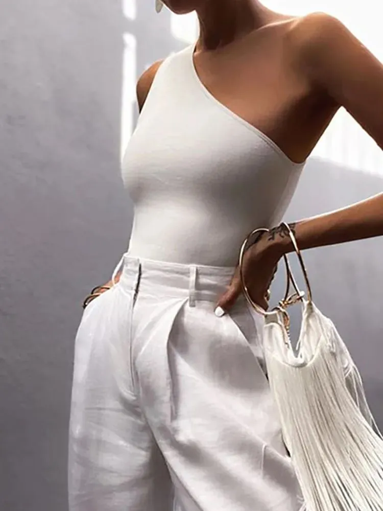 Women Sports Tank Tops Sexy Crop Tops Vest Casual Female One Shoulder Summer Outfits Tops Fitness Elastic — image 4