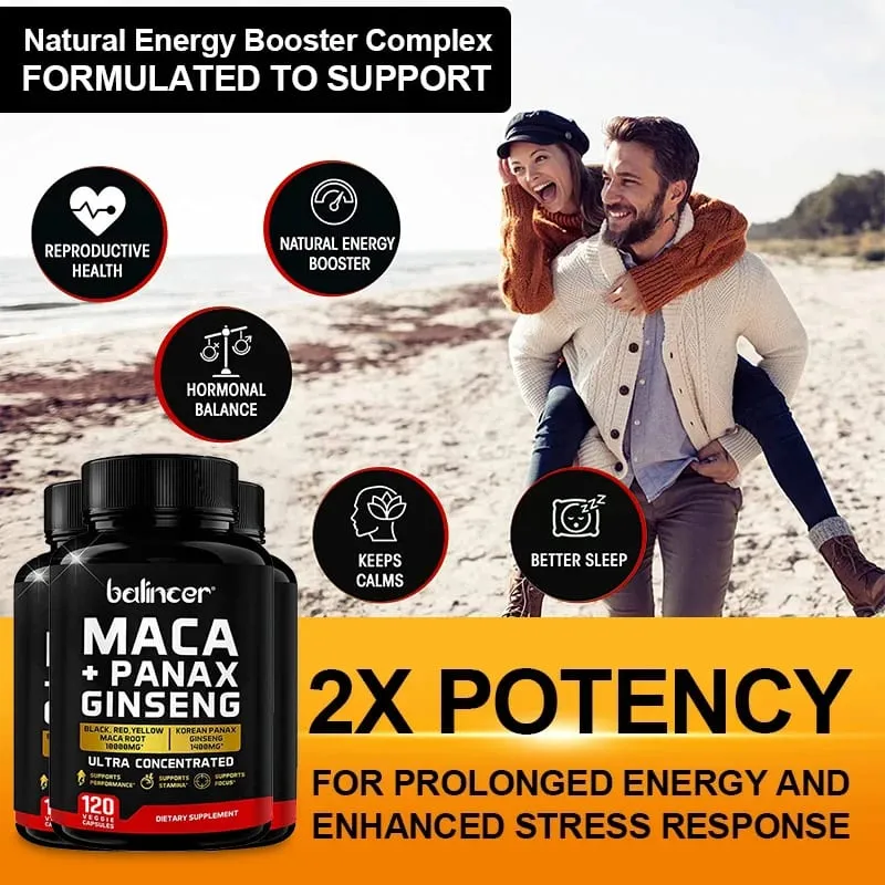 Kapsułki Maca i Żeń-szeń 10000 mg (żółty + czerwony + czarny) Ekstrakt Siła Wytrzymałość Masa mięśniowa Energia i wsparcie mięśni — image 2