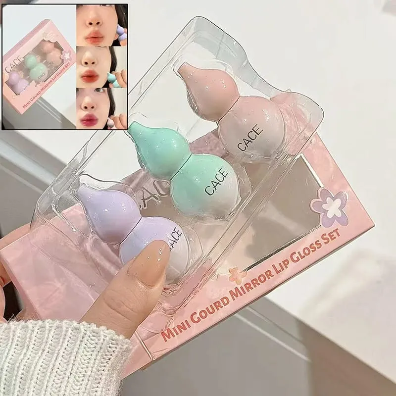미니 조롱박 워터리 미러 립글레이즈 세트 3가지 색상 지속 모이스춰라이징 워터 글라스 립글로스 틴트 하이드레이팅 립 얼룩 키트 — image 4