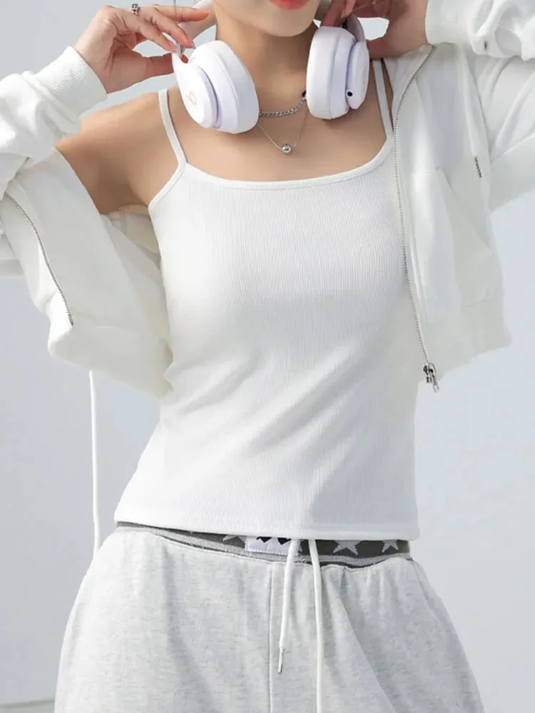 Letní základní tílka Špagetový pásek Camis Pevné strečové topy pro ženy Bez rukávů Slim Fit Basic Pevná pletená košilka — image 7