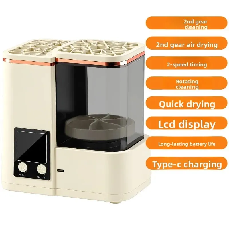 Máquina portátil de limpieza de brochas de maquillaje, lavadora secadora automática, 2 modos de lavado, 2 modos de secado al aire para brochas de belleza, uso doméstico y de viaje