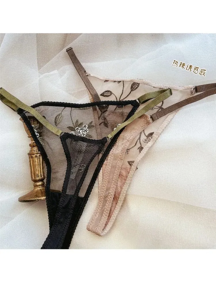 Ensemble de lingerie à armatures de soutien soutien-gorge et slip en maille transparente dentelle brodée sexy ultra fine demi-tasse anti-affaissement cadeau de date pour elle — image 2