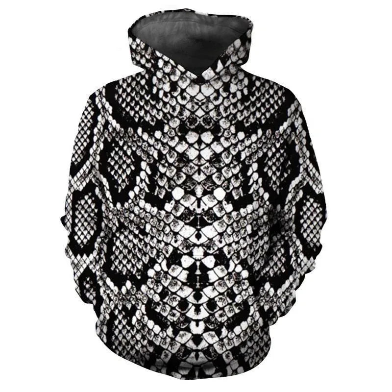 Sweat à capuche à motif peau de serpent personnalisé, tendance, manches longues, imprimé peau d'animaux 3D, ample, Streetwear, dessus frais — image 6
