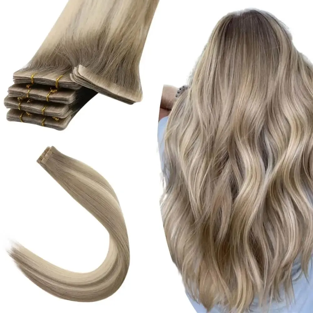 [12 เดือน] ที่มองไม่เห็นเทปฉีดต่อผม Virgin Hair สีขาวสีบลอนด์ 10A คุณภาพ Long Uselife