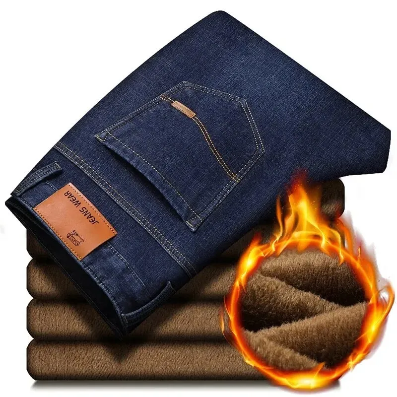 Jeans da uomo foderati in pile riflettente - Fodera spessa e calda Denim resistente e finiture riflettenti Sicuri per gli spostamenti notturni invernali e il tempo libero — image 10
