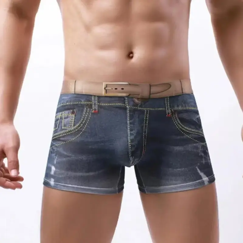 Seluar Boxer 1PC Lelaki Seluar Boxer Kapas Seluar Boxer Bercetak Denim 3D Bercetak Bergaya dan Seksi