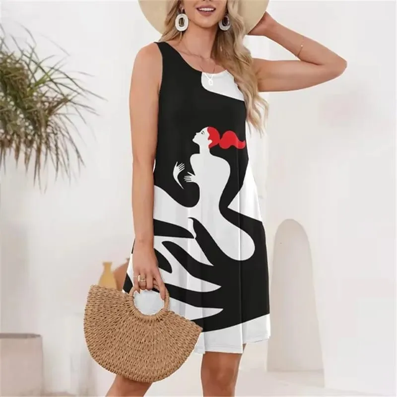 Mini abiti moda donna con motivo viso Mini abiti estivi senza maniche con stampa 3D Abito da donna da strada 3XL Abito casual taglie forti — image 2