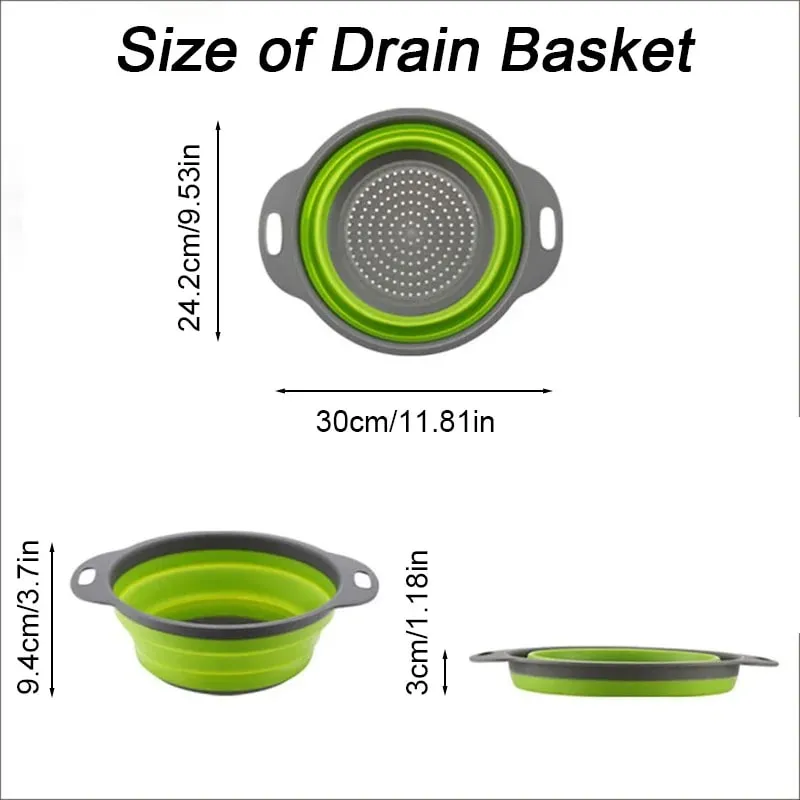 Green Single-Piece Collapsible Silicone Strainer - Multi-Purpose Colander for Pasta Fruits Vegetables Kitchen Travel — image 6