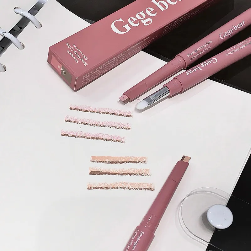 Double Ended Lying Silkworm Pencil 2 in1 Highlighter Nude Lower Eyelid Contour Aegyo-sal อายไลเนอร์แต่งหน้าพร้อมแปรงรายละเอียด — image 7