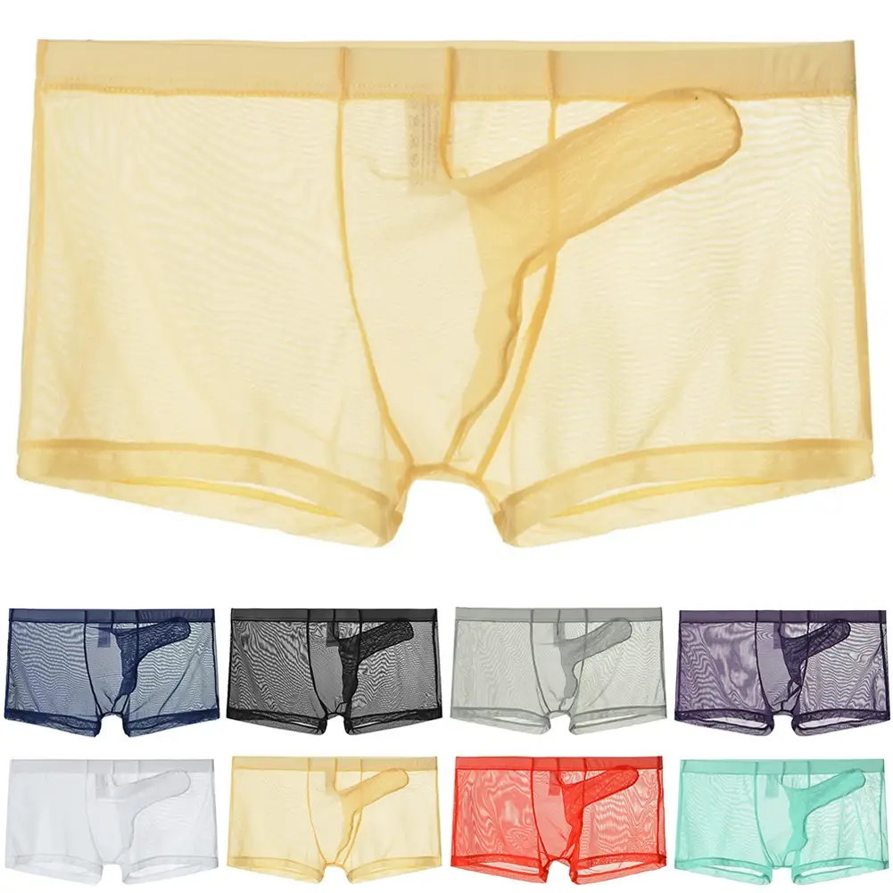 Sexy Men Mesh Transparent Lightweight Underwear See Through Breathable Boxer Briefs Panties Bullet Separation Male Boxer Panties