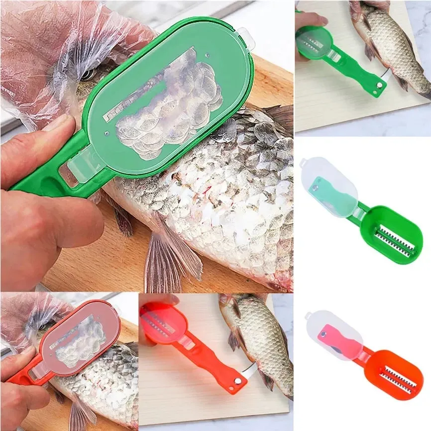 실용적인 물고기 스케일 제거제 플라스틱 과일 및 야채 필러 Descaling 및 액세서리 접이식 칼이 포함 된 스크레이퍼 청소 — image 3