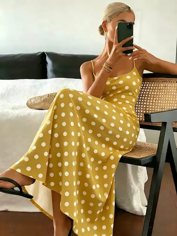 Spring/Summer New Elegant Polka Dot Print Slimming Dress Elegance Fashionable Women's Clothing Casual Midi Dress — image 5