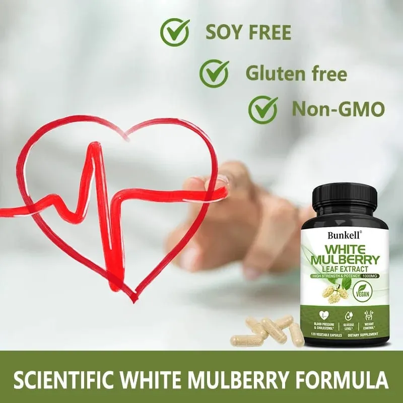Hvidt Mulberry Leaf Extract 1000mg - 120 Kapsler Hvid Mulberry Leaf Ikke-GMO glutenfrit supplement Høj styrke og styrke — image 4
