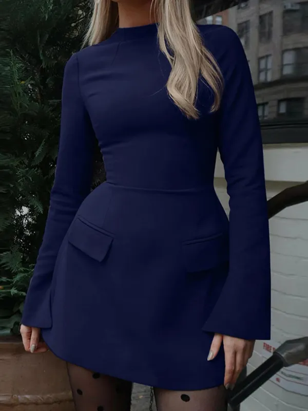 Dulzura Long Sleeves Zipper Bodycon Mini Dress With Pocket Solid Elegant Outfit Office Streetwear Women’S Autumn Winter Clothes — image 13