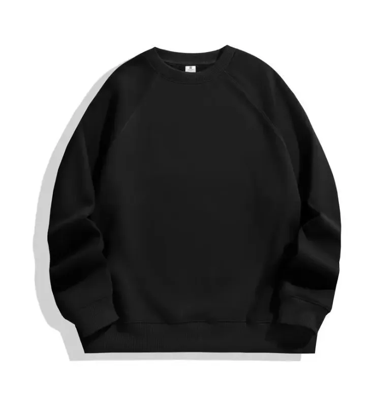 600g Baju Sweat 100% Kapas Bersaiz Besar Lelaki untuk Musim Sejuk Pepejal Beige Lengan Batwing Bulu Heavyweight Leher Krew Hoodies Termal — image 1