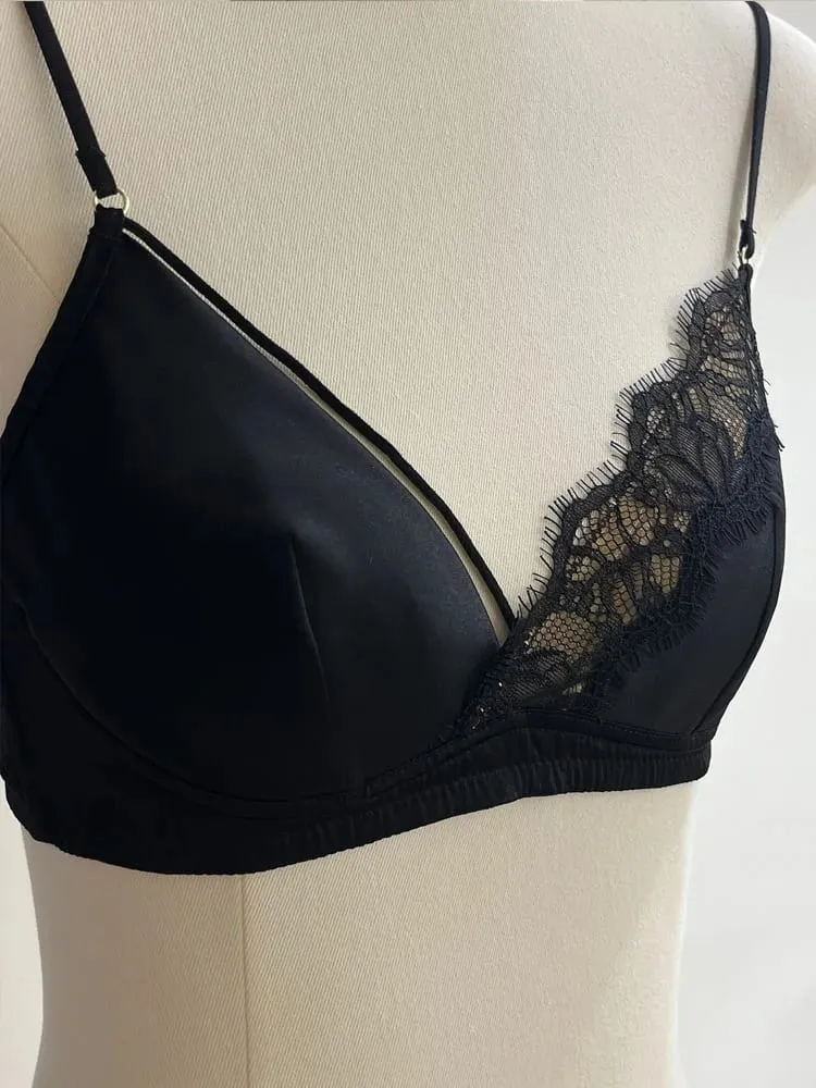 Francouzský styl krajková podprsenka Bralette Malá prsa Bez kostic Trojúhelníkový košíček Tenký ramínko Sexy sada spodního prádla Push Up Dámské spodní prádlo — image 3