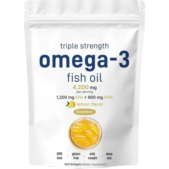 삼중 강도 오메가 3 피쉬 오일 보충제 1회 제공량당 4200mg 소프트젤 120개 레몬 맛 버프리스 EPA