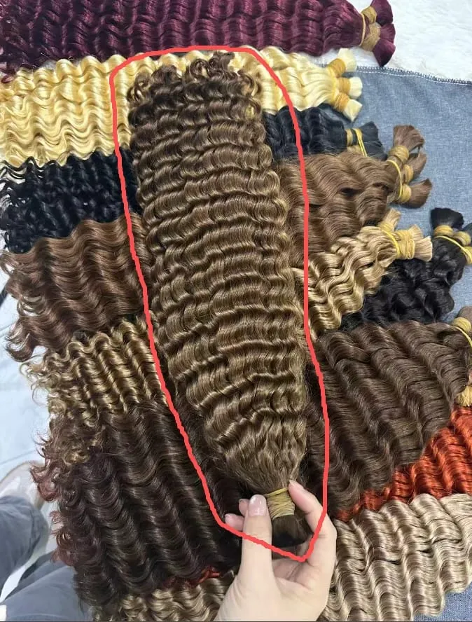 4 # Chocoladebruin Diepe Golf Bulk Menselijk Haar voor Boho Vlechten Krullend Vlechthaar 18-30 inch Remy haarbundel Braziliaans — image 12