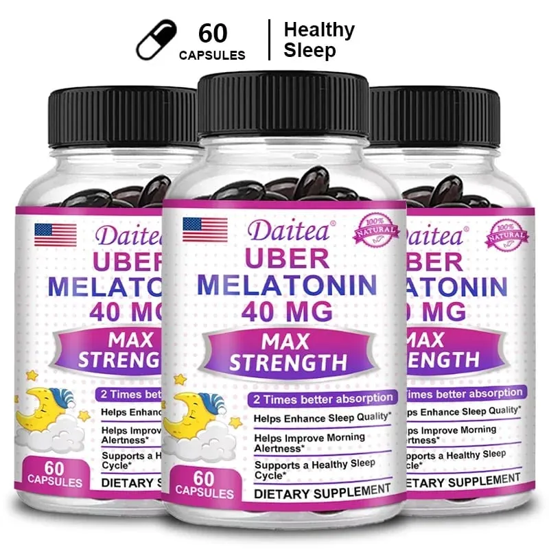 Daitea Melatonin Supplement 40mg Contains Vitamin C Theanine Extract Capsules to Promote Sleep Quality & Alertness Non-GMO — image 8