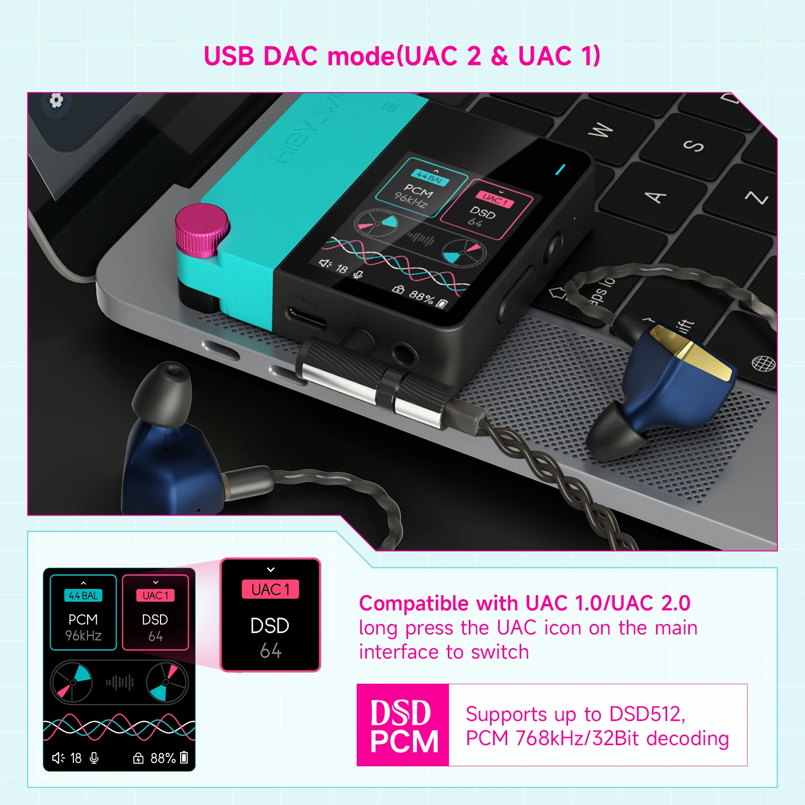 HiBy W4 3.5mm 4.4mm Wireless Audio HiFi Headphone Amplifier Bluetooth 5.4 NFC CarPlay UAT LDAC AptX HD AptX-LL 1500mAh MagSafe — image 3