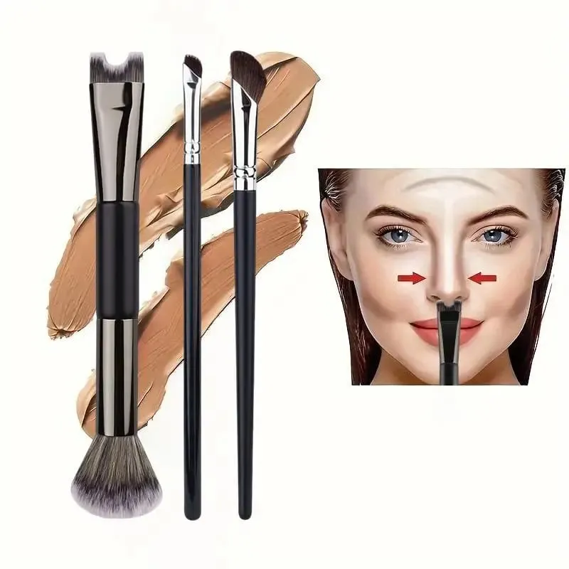 Štětec na make-up s dvojitou hlavou ve tvaru písmene U Sada štětců na kontury nosu Štětec na kontury obličeje pro přesné tvarování nosu — image 2