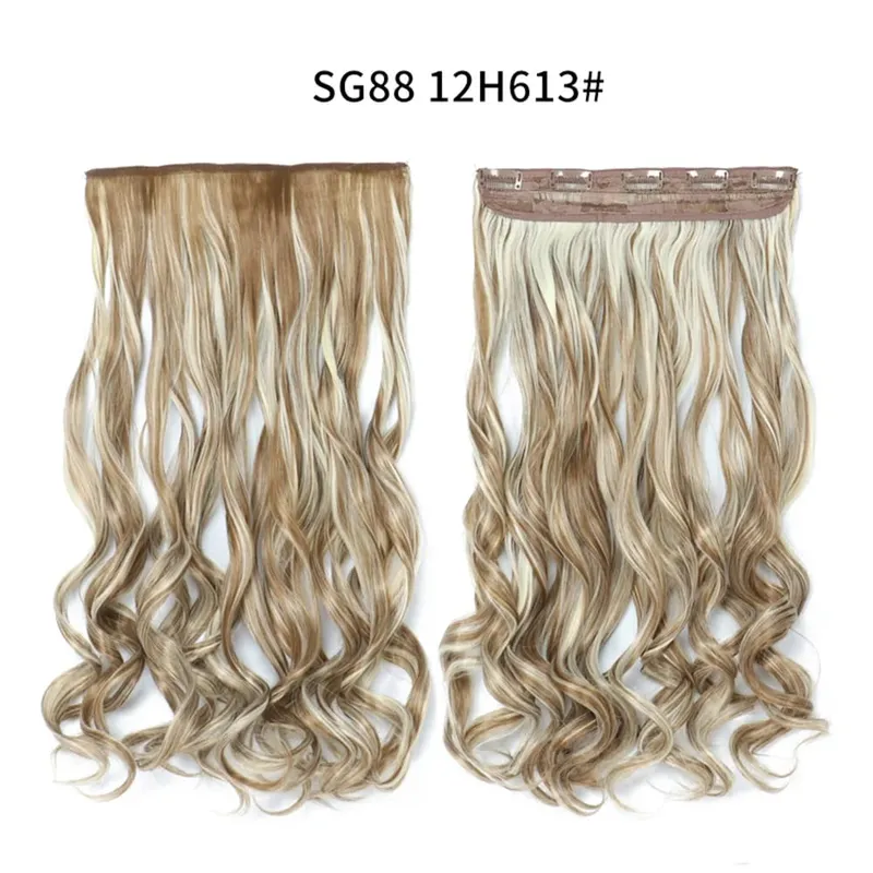Long Straight Curly One Piece 5clips Clip-in Extensions 22Inch Heat Resistant Hairstyles Colour Mix Blonde Hair Piece For Women — image 40