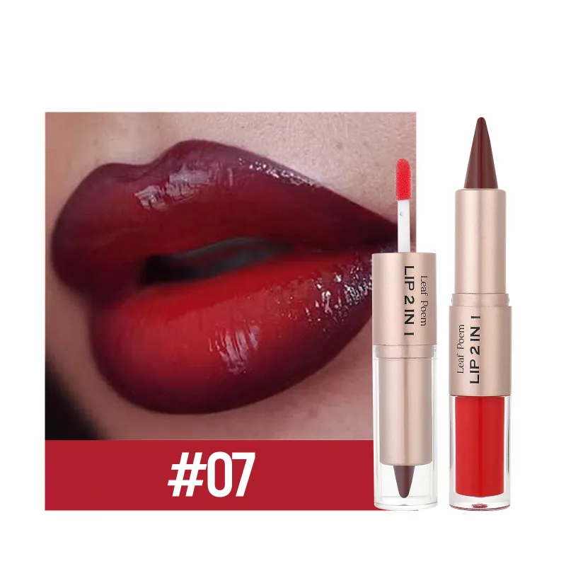 2 IN 1 Nude Brown Pink Mirror Lip Gloss Tapered Gradient Lipliner Contour Pencil Matte Lip Liner Waterproof Sexy Lipstick Makeup — image 10