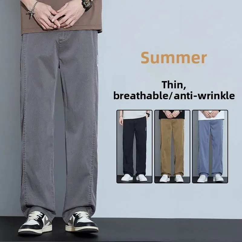 Jean d'été fin en Lyocell pour hommes, pantalon drapé en soie glacée, jambes larges, ample, droit, élastique, Ultra-fin, tailles M-5XL — image 2