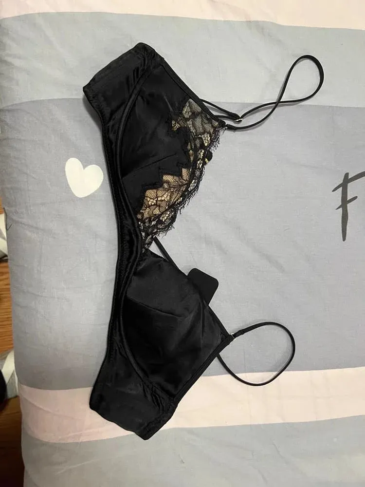 Francouzský styl krajková podprsenka Bralette Malá prsa Bez kostic Trojúhelníkový košíček Tenký ramínko Sexy sada spodního prádla Push Up Dámské spodní prádlo — image 2