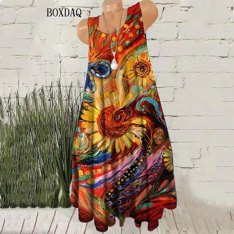Robe courte Vintage sans manches pour femmes, dégradé, teinture par nouage 3D, Style de rue, ample, décontractée, col rond, Mini robe d'été — image 3