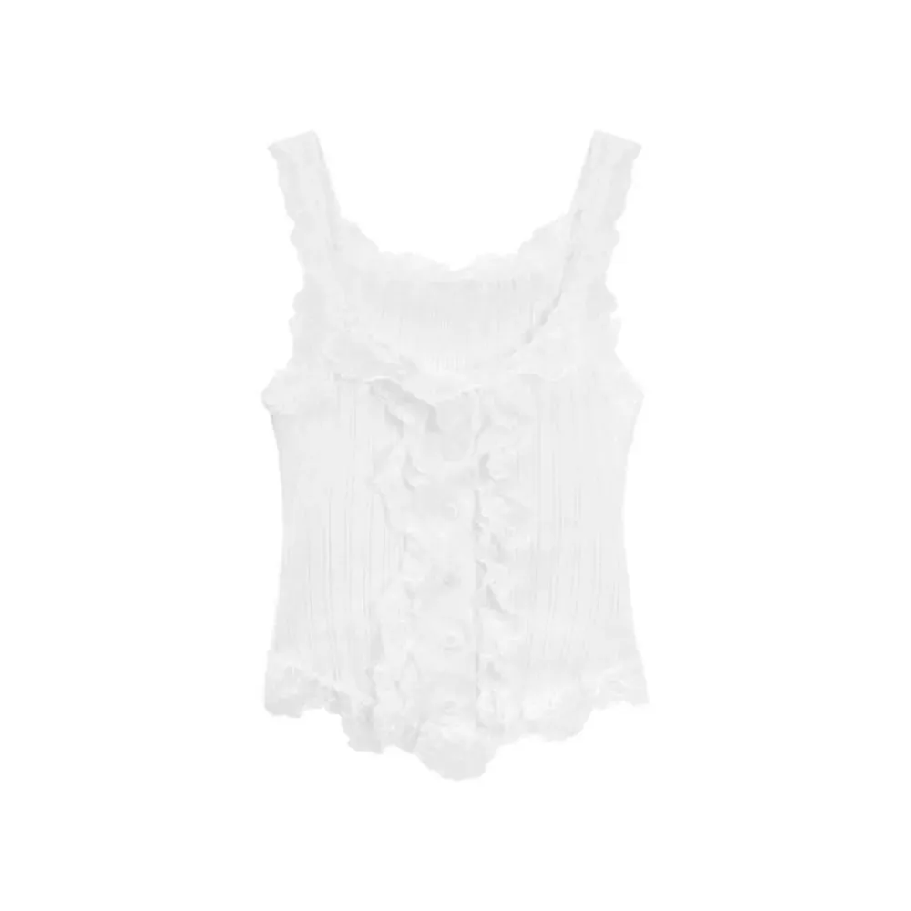 Cute Y2k Lace Knitted Crop Top Tank Korean Style Women's Knit Vest Top Undershirt Sweet Sleeveless Camisole Summer — image 10