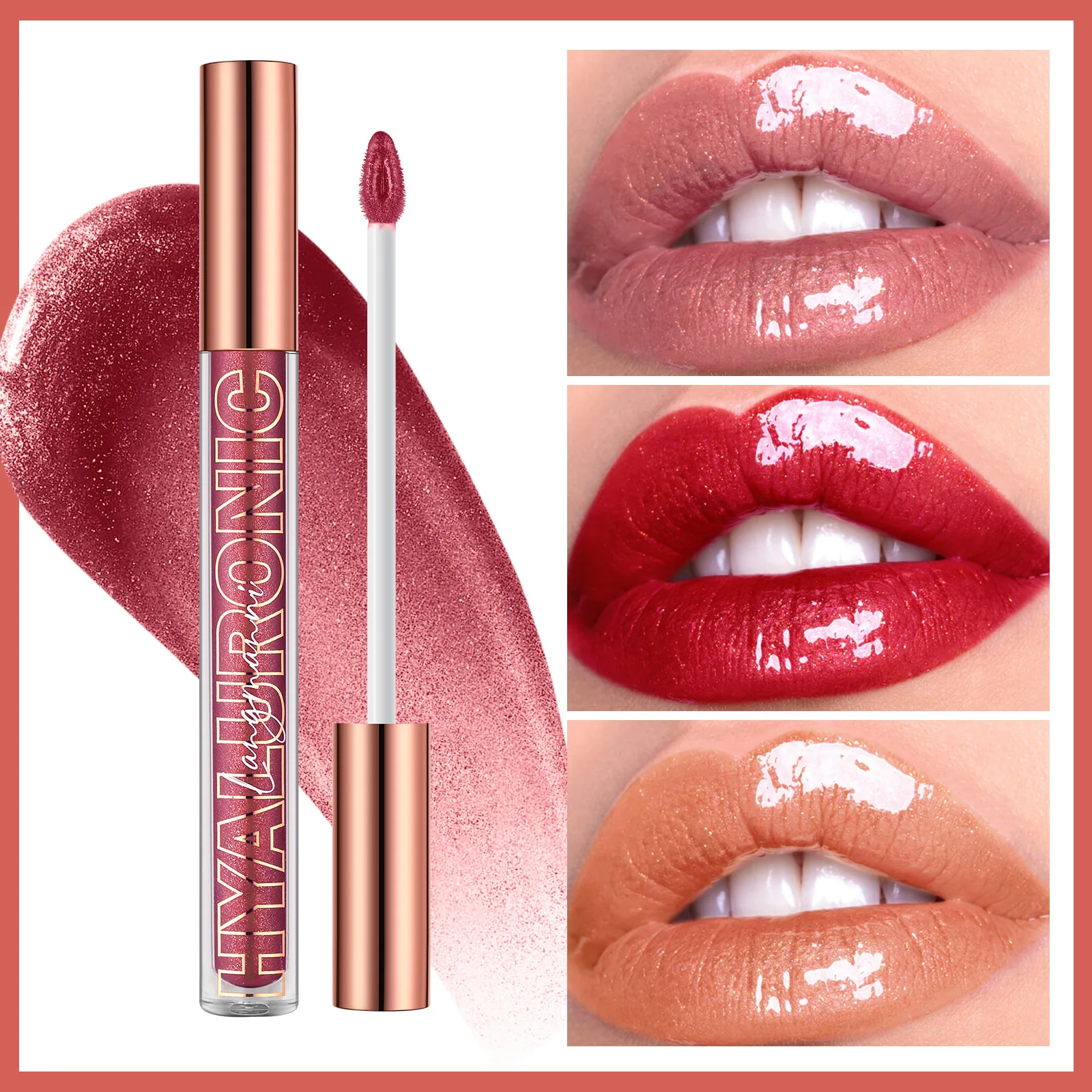 Pearlescent Glitter Plumping Lip GLOSS Diamond Glitter Nude สีชมพู Liquid ลิปสติก SHINY Glass กันน้ำเซ็กซี่ Lip Tint Lip Makeup — image 5
