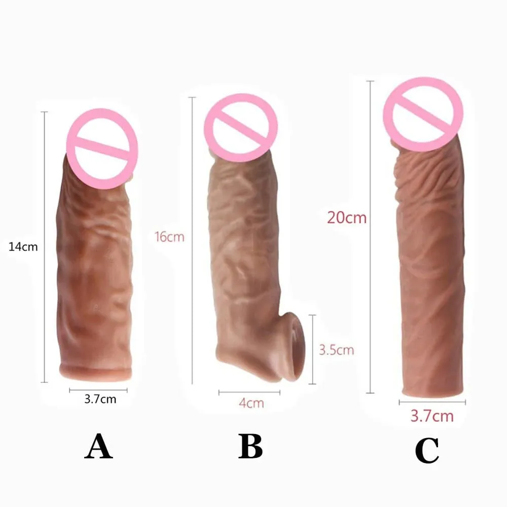 Realistic Penis Extension Cock Sleeve Reusable Silicone Penis Enlarger Delay Condoms For Men Dildo Enhancer Sex Toys Erotic Shop