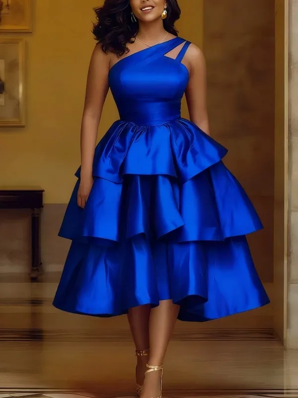 Women Elegant Shiny One Shoulder Ruffle Layered Christmas Party Dresses Date Out Birthday Wedding Guest Event Occasion Gowns New — image 3