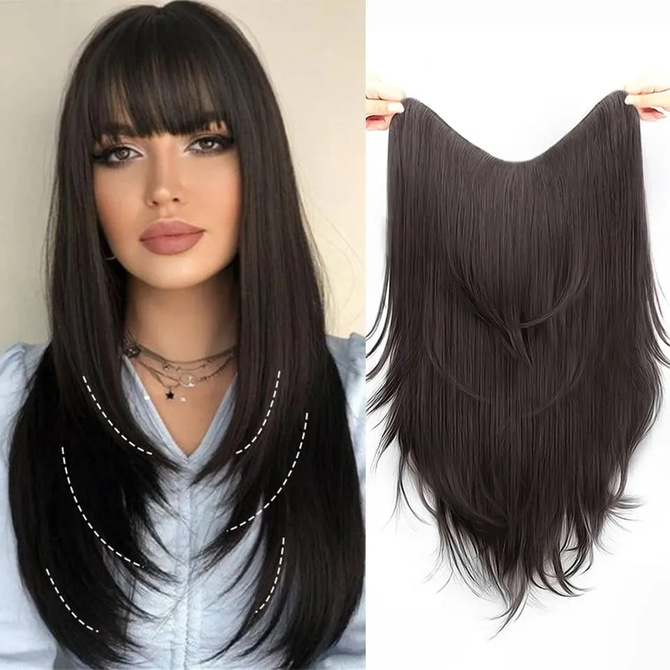 Perruque synthétique une pièce lisse, Extension superposée, postiche coréenne moelleuse pour femmes, noël, nouvel an — image 10