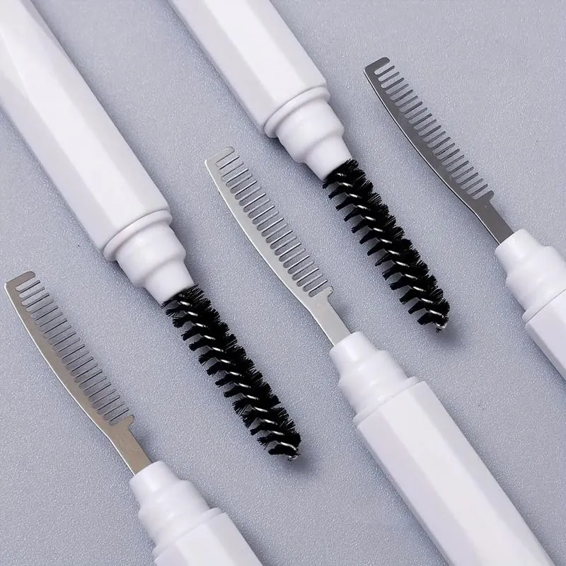 (N) 1Pc Pennelli per trucco per sopracciglia Doppio pettine per sopracciglia Pennello per trucco Ciglia in acciaio inossidabile Ciglia a rullo Strumento di bellezza bianco — image 4