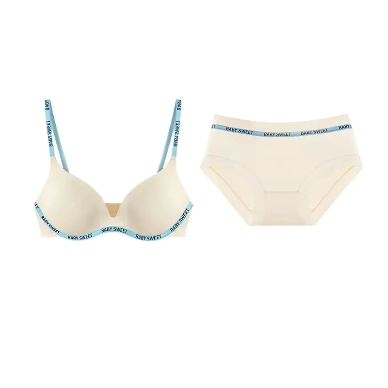Set Bralette Lancar untuk Remaja Keselesaan Tanpa Wayar Pelapik Tekan Atas Bergaris Ringan Warna Tulen Seluar Dalam Bra Wanita Muda MOYISU — image 3